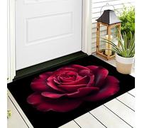 ALTCIRNMD Felpudo De Entrada Rojo Rosas Brillantes 3D Plantas Realistas 40X60Cm Suave Duradero Bienvenida para Puerta Casa Trasera Delantera Garajes Alfombra Otoño