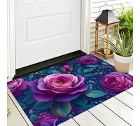 ALTCIRNMD Felpudo De Entrada Rosa Verde Rosas Y Hojas Verdes 3D Plantas Clásicas 40X60Cm Suave Duradero Bienvenida para Puerta Casa Trasera Delantera Garajes Alfombra Otoño