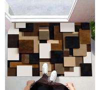 ALTCIRNMD Felpudo Entrada Casa 60X90Cm,Antideslizante Y Lavable,Alfombra De Entrada Interior con Geometría De Bloques De Color,Tapete De Arte Minimalista Marrón Beige