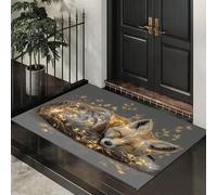 ALTCIRNMD Felpudo Entrada Casa 80X120Cm,Antideslizante Y Lavable,Alfombra De Entrada Interior con Línea Fox,Tapete De Estilo De Ilustración De Lujo Oro Naranja
