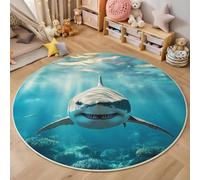 ALTCIRNMD Gran Tiburón Blanco 3D Alfombra De Sala Grande Azul Fotografía De Animales Patrón Alfombra Infantil Habitación Antideslizante Suave Alfombrilla De Decoración Juego Felpudo,Azul Blanco 180Cm