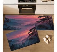 ALTCIRNMD Juego De 2 Alfombras De Cocina Bosque del Amanecer Paisaje Realista Antideslizantes,Lavables Absorbentes De Aceite Y Agua para Pasillo,Comedor Y Entrada, 45 * 75Cm+45 * 150Cm