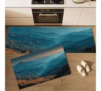 ALTCIRNMD Juego De 2 Alfombras De Cocina Montañas De Niebla Nubosa Paisaje Natural Antideslizantes,Lavables Absorbentes De Aceite Y Agua para Pasillo,Comedor Y Entrada, 40 * 60Cm+40 * 120Cm