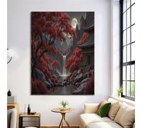 ALTCIRNMD Póster Artístico Arquitectura De Cascada De Pared Con Impresiones De Paisaje De Otoño Rojo Tamaño,Cuadros En Lienzo Para Sala De Estar,Decoración Del Hogar,80X120Cm Sin Marco