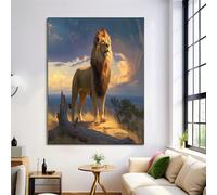 ALTCIRNMD Prints Amarillo León De La Pradera Pósters De Arte De Pared Decoración De Dormitorio,Pintura Al Óleo De Animales Laminas Decorativas Impressions Sobre Lienzo Cuadros,Sin Marco 50X70Cm