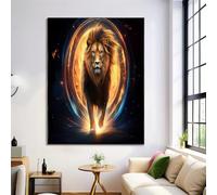 ALTCIRNMD Prints Amarillo Negro León Del Vórtice Pósters De Arte De Pared Decoración De Dormitorio,Animales De Fantasía Laminas Decorativas Impressions Sobre Lienzo Cuadros,Sin Marco 40X50Cm