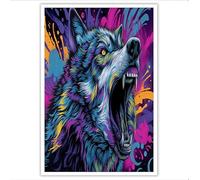 ALTCIRNMD Prints Azul Cabeza De Lobo Feroz Pósters De Arte De Pared Decoración De Dormitorio,Animales De Grafiti Laminas Decorativas Impressions Sobre Lienzo Cuadros,Sin Marco 40X60Cm