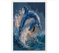 ALTCIRNMD Prints Azul Delfines Oceánicos Pósters De Arte De Pared Decoración De Dormitorio,Pintura Al Óleo De Animales Laminas Decorativas Impressions Sobre Lienzo Cuadros,Sin Marco 60X90Cm