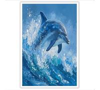 ALTCIRNMD Prints Azul Delfines Saltando Pósters De Arte De Pared Decoración De Dormitorio,Animales De Dibujos Animados Laminas Decorativas Impressions Sobre Lienzo Cuadros,Sin Marco 80X120Cm