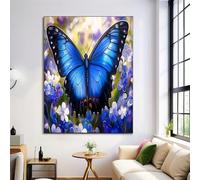 ALTCIRNMD Prints Azul Oscuro Flores Y Mariposas Pósters De Arte De Pared Decoración De Dormitorio,Insectos De Fantasía Laminas Decorativas Impressions Sobre Lienzo Cuadros,Sin Marco 80X120Cm
