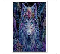 ALTCIRNMD Prints Azul Pálido Lobo De Hoja Pósters De Arte De Pared Decoración De Dormitorio,Animales Pintados Laminas Decorativas Impressions Sobre Lienzo Cuadros,Sin Marco 60X90Cm
