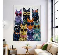 ALTCIRNMD Prints Azul-Púrpura Gafas De Sol Para Gatos Pósters De Arte De Pared Decoración De Dormitorio,Animales Geniales Laminas Decorativas Impressions Sobre Lienzo Cuadros,Sin Marco 50X70Cm