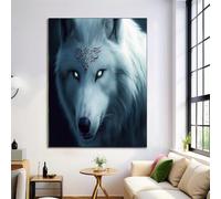 ALTCIRNMD Prints Blanco Lobo Blanco Misterioso Pósters De Arte De Pared Decoración De Dormitorio,Animales Realistas Laminas Decorativas Impressions Sobre Lienzo Cuadros,Sin Marco 50X70Cm