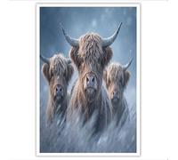 ALTCIRNMD Prints Blanco Parduzco Ganado Las Tierras Altas Nevadas Pósters Arte Pared Decoración Dormitorio,Animales Del Paisaje Laminas Decorativas Impressions Sobre Lienzo Cuadros,Sin Marco 60X90Cm