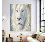 ALTCIRNMD Prints Blanco Personalidad León Blanco Pósters De Arte De Pared Decoración De Dormitorio,Retrato De Animal Laminas Decorativas Impressions Sobre Lienzo Cuadros,Sin Marco 80X120Cm