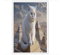 ALTCIRNMD Prints Blanco Pirámide De Gato De Pelo Corto Pósters De Arte De Pared Decoración De Dormitorio,Animales Egipcios Laminas Decorativas Impressions Sobre Lienzo Cuadros,Sin Marco 40X60Cm