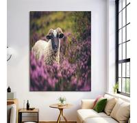 ALTCIRNMD Prints Blanco Púrpura Cabra Breza Pósters De Arte De Pared Decoración De Dormitorio,Animales De Flores Laminas Decorativas Impressions Sobre Lienzo Cuadros,Sin Marco 30X40Cm