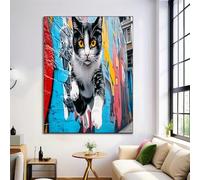 ALTCIRNMD Prints Color Gato De Pared Pósters De Arte De Pared Decoración De Dormitorio,Animales De Grafitis Urbanos Laminas Decorativas Impressions Sobre Lienzo Cuadros,Sin Marco 80X120Cm