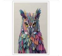 ALTCIRNMD Prints Multicolor Búho Hoja Pósters De Arte De Pared Decoración De Dormitorio,Animales De Acuarela Laminas Decorativas Impressions Sobre Lienzo Cuadros,Sin Marco 80X120Cm