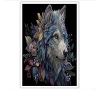 ALTCIRNMD Prints Multicolor Lobo De Flores Pósters De Arte De Pared Decoración De Dormitorio,Ilustración De Retrato Laminas Decorativas Impressions Sobre Lienzo Cuadros,Sin Marco 60X90Cm