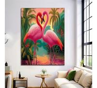 ALTCIRNMD Prints Rojo Verde Flamenco De Palmera Pósters De Arte De Pared Decoración De Dormitorio,Flora Y Fauna Tropical Laminas Decorativas Impressions Sobre Lienzo Cuadros,Sin Marco 80X120Cm