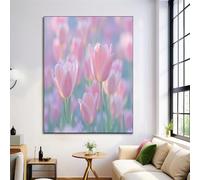 ALTCIRNMD Prints Rosa Verde Campos De Tulipanes Pósters De Arte De Pared Decoración De Dormitorio,Fotografía Realista Laminas Decorativas Impressions Sobre Lienzo Cuadros,Sin Marco 80X120Cm