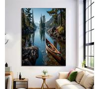 ALTCIRNMD Prints Verde Canoa De Lago Pósters De Arte De Pared Decoración De Dormitorio,Naturaleza Salvaje Laminas Decorativas Impressions Sobre Lienzo Cuadros,Sin Marco 30X40Cm