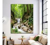ALTCIRNMD Prints Verde Marrón Arroyo Rocoso Pósters De Arte De Pared Decoración De Dormitorio,Paisaje Forestal Laminas Decorativas Impressions Sobre Lienzo Cuadros,Sin Marco 50X70Cm