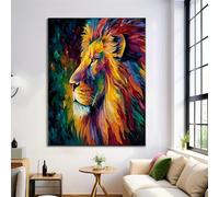 ALTCIRNMD Prints Verde Marrón León De Color Pósters De Arte De Pared Decoración De Dormitorio,Pintura Al Óleo De Animales Laminas Decorativas Impressions Sobre Lienzo Cuadros,Sin Marco 30X40Cm