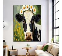 ALTCIRNMD Prints Verde Vaca Margarita Pósters De Arte De Pared Decoración De Dormitorio,Pintura Al Óleo De Animales Laminas Decorativas Impressions Sobre Lienzo Cuadros,Sin Marco 60X90Cm