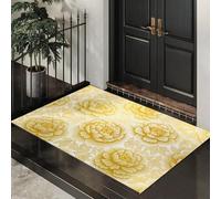 ALTCIRNMD Tapete Amarillo Peonía De Lujo Puerta Felpudo De Entrada Exterior Atrapar Suciedad Alfombra Plantas Tridimensionales para Interior Jardines Cocina Pasillo Trasera Delantera,80X120Cm