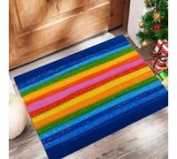 ALTCIRNMD Tapete Azul Anaranjado Rayas De Colores Puerta Felpudo De Entrada Exterior Atrapar Suciedad Alfombra Ilustración Plana para Interior Jardines Cocina Pasillo Trasera Delantera, 70X100Cm