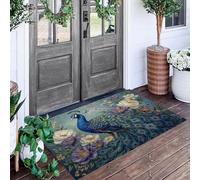 ALTCIRNMD Tapete Azul Mariposa Pavo Real Puerta Felpudo De Entrada Exterior Atrapar Suciedad Alfombra Animales De Flores para Interior Jardines Cocina Pasillo Trasera Delantera,90X150Cm