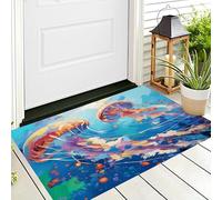 ALTCIRNMD Tapete Azul Parduzco Medusas Oceánicas Puerta Felpudo De Entrada Exterior Atrapar Suciedad Alfombra Arte De Pintura Al Óleo para Interior Jardines Cocina Pasillo Trasera Delantera,50X80Cm