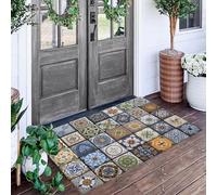 ALTCIRNMD Tapete Azul Rectángulo De Flores Puerta Felpudo De Entrada Exterior Atrapar Suciedad Alfombra Plantas Texturizadas para Interior Jardines Cocina Pasillo Trasera Delantera,80X120Cm