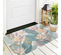 ALTCIRNMD Tapete Azul-Verde Textura De Ave del Paraíso Puerta Felpudo De Entrada Exterior Atrapar Suciedad Alfombra Plantas Tropicales para Interior Jardines Cocina Pasillo Trasera Delantera,90X150Cm