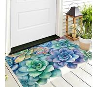 ALTCIRNMD Tapete Azul Verdoso Suculentas del Desierto Puerta Felpudo De Entrada Exterior Atrapar Suciedad Alfombra Plantas Naturales para Interior Jardines Cocina Pasillo Trasera Delantera,80X120Cm