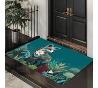 ALTCIRNMD Tapete Azul Verdoso Zorro De Hoja Verde Puerta Felpudo De Entrada Exterior Atrapar Suciedad Alfombra Animales Elegantes para Interior Jardines Cocina Pasillo Trasera Delantera,90X150Cm
