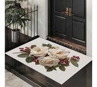 ALTCIRNMD Tapete Blanco Rosas Puerta Felpudo De Entrada Exterior Atrapar Suciedad Alfombra Ilustraciones Realistas para Interior Jardines Cocina Pasillo Trasera Delantera,60X90Cm