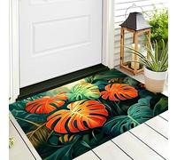 ALTCIRNMD Tapete Naranja Verde Monstruo del Sol Puerta Felpudo De Entrada Exterior Atrapar Suciedad Alfombra Plantas De La Selva para Interior Jardines Cocina Pasillo Trasera Delantera,40X60Cm