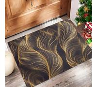 ALTCIRNMD Tapete Oro Negro Líneas Onduladas Puerta Felpudo De Entrada Exterior Atrapar Suciedad Alfombra Flash Abstracto para Interior Jardines Cocina Pasillo Trasera Delantera, 70X100Cm