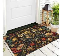ALTCIRNMD Tapete Rojo Verde Flores Hojas Puerta Felpudo De Entrada Exterior Atrapar Suciedad Alfombra Ilustración De Plantas para Interior Jardines Cocina Pasillo Trasera Delantera,80X120Cm
