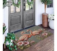 ALTCIRNMD Tapete Rosa Flamenco De Flores Puerta Felpudo De Entrada Exterior Atrapar Suciedad Alfombra Pintura Al Óleo Vintage para Interior Jardines Cocina Pasillo Trasera Delantera,40X60Cm
