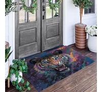 ALTCIRNMD Tapete Rosa Tigre Enojado Puerta Felpudo De Entrada Exterior Atrapar Suciedad Alfombra Animales De Grafiti para Interior Jardines Cocina Pasillo Trasera Delantera,80X120Cm