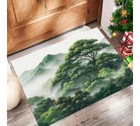 ALTCIRNMD Tapete Verde Blanco Bosque De Pinos Puerta Felpudo De Entrada Exterior Atrapar Suciedad Alfombra Acuarela Minimalista para Interior Jardines Cocina Pasillo Trasera Delantera, 80X120Cm