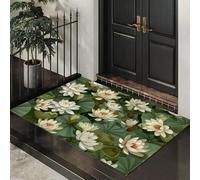 ALTCIRNMD Tapete Verde Oliva Hojas De Loto Puerta Felpudo De Entrada Exterior Atrapar Suciedad Alfombra Realismo De Acuarela para Interior Jardines Cocina Pasillo Trasera Delantera,50X80Cm