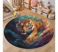 ALTCIRNMD Tigre Colorido 3D Alfombra De Sala Grande Azul Animales Fantásticos Patrón Alfombra Infantil Habitación Antideslizante Suave Alfombrilla De Decoración Juego Felpudo,Color 100Cm