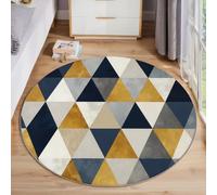 ALTCIRNMD Triángulos De Empalme 3D Alfombra De Sala Grande Azul Geometría Moderna Patrón Alfombra Infantil Habitación Antideslizante Suave Alfombrilla De Decoración Juego Felpudo,Azul Dorado 160Cm