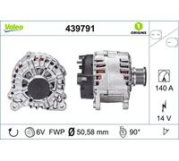 VALEO-439791-Alternador-- Intensidad de carga del alternador: 140 Amp - Estrías: 6 estrías - Polea de correa: 51 mm - Tensión: 14 V - Sentido de rotación: CLOCKWISE