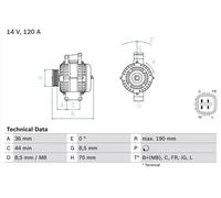 BOSCH Alternador para HONDA: CR-V, Civic, FR-V, Accord (Ref: 0 986 082 050)